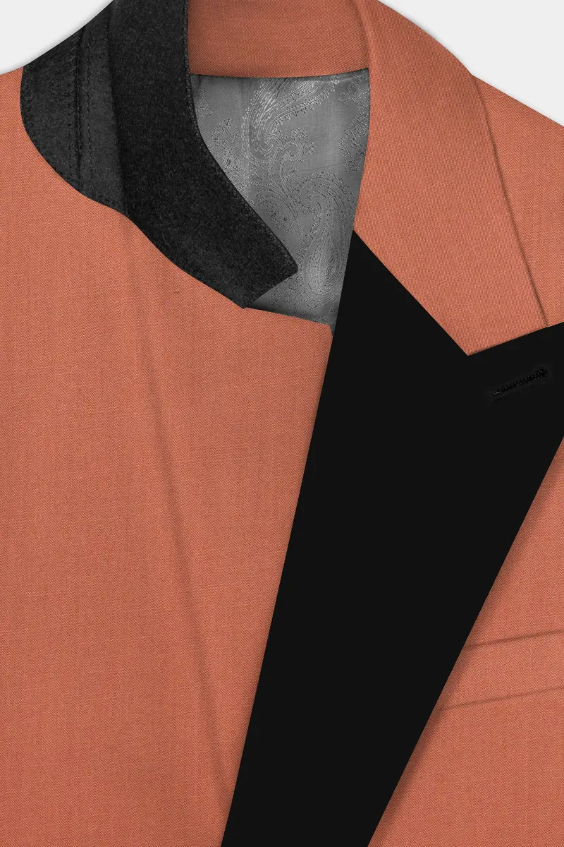 Spiced Sunset-Salmon Orange Solid Wool Rich Peak Lapel Tuxedo Slight Stretch Blazer 4