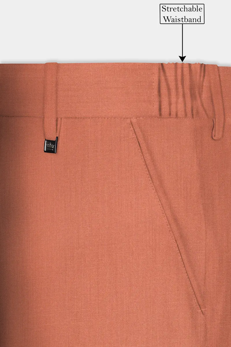 Spiced Sunset-Salmon Orange Solid Wool Rich Peak Lapel Tuxedo Slight Stretch Suit 15