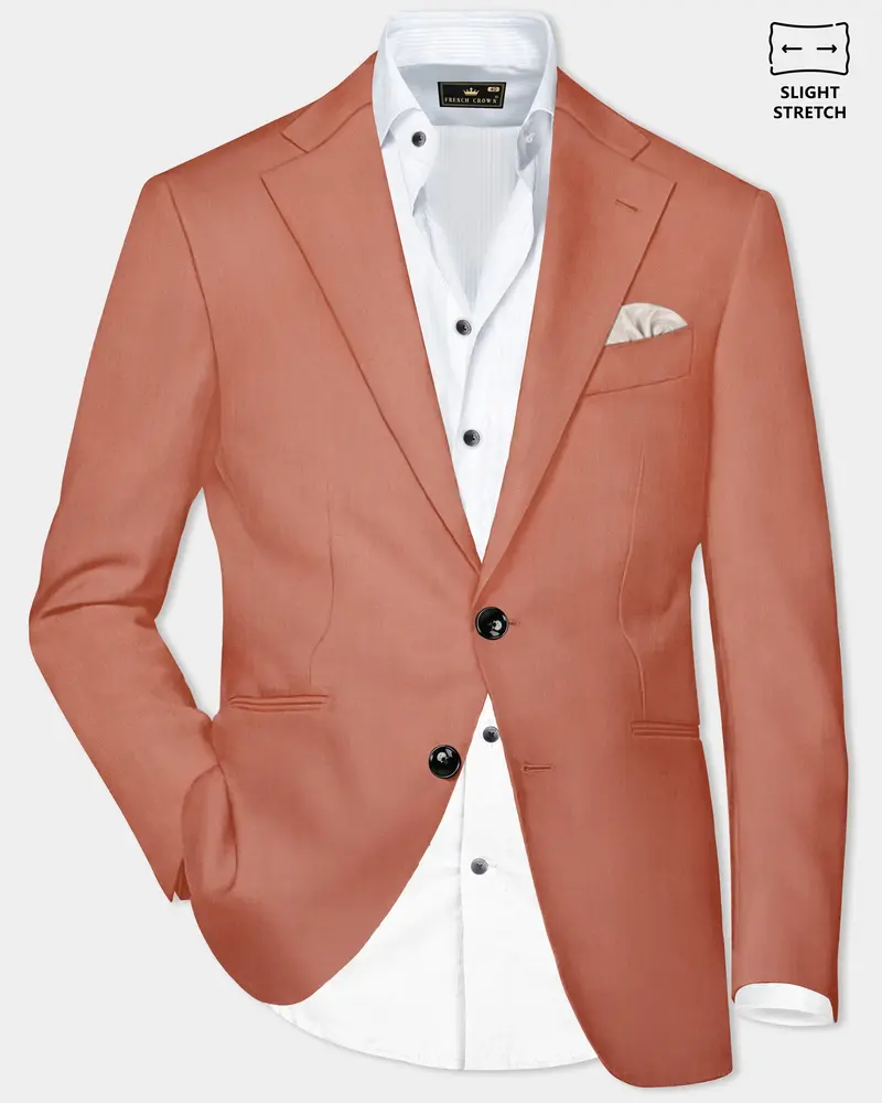 Spiced Sunset-Salmon Orange Solid Wool Rich Single Breasted Slight Stretch Blazer 1