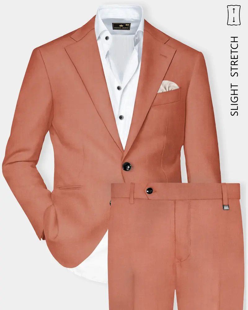 Spiced Sunset-Salmon Orange Solid Wool Rich Single Breasted Slight Stretch Suit 1