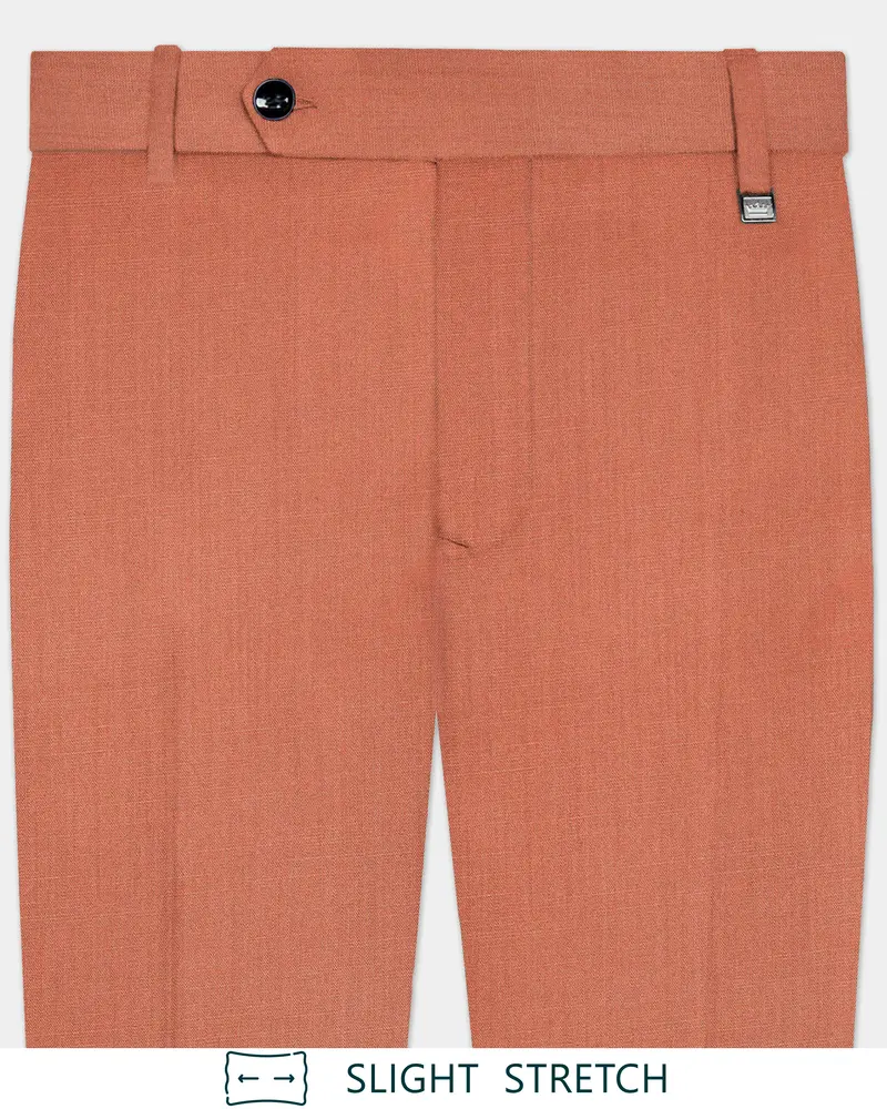 Spiced Sunset-Salmon Orange Solid Wool Rich Slight Stretch Waistband Pant 1