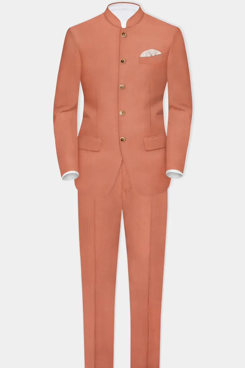 Spiced Sunset-Salmon Orange Solid Wool Rich Slight Stretch Waistband Pant 7