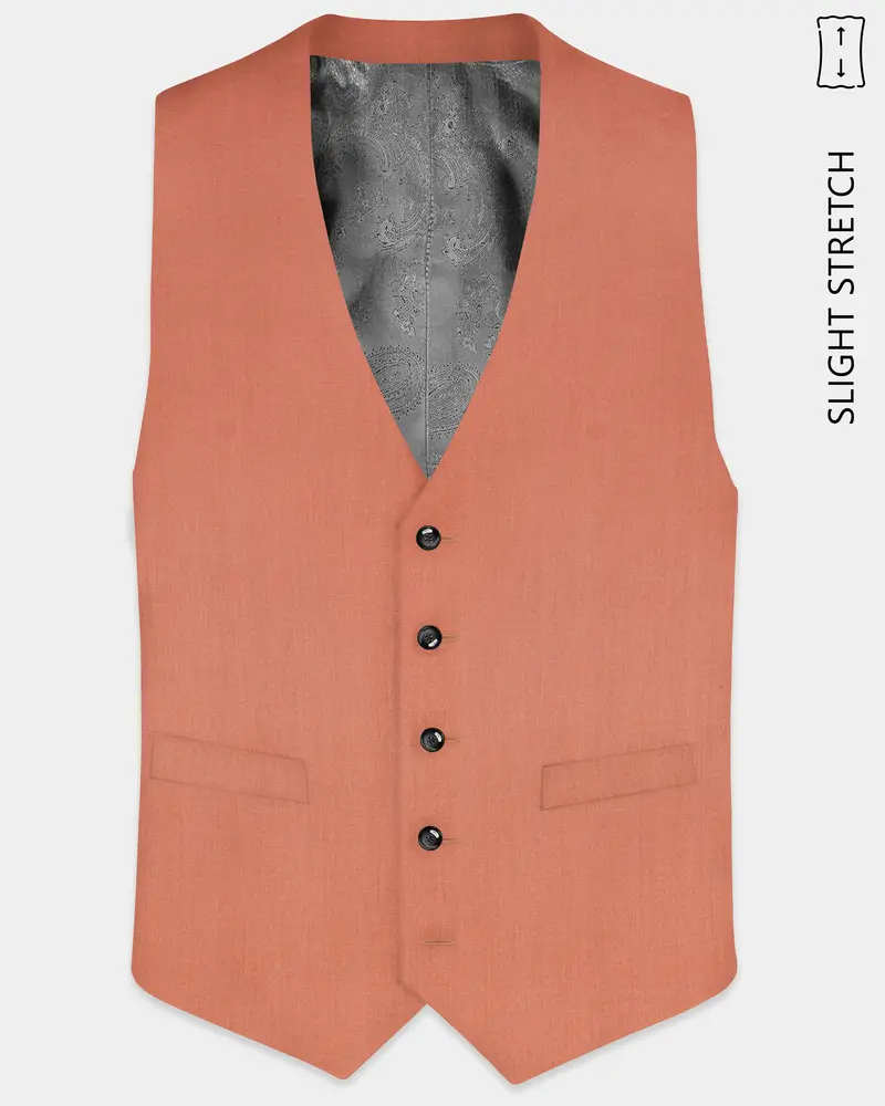 Spiced Sunset-Salmon Orange Solid Wool Rich Slight Stretch Waistcoat 1