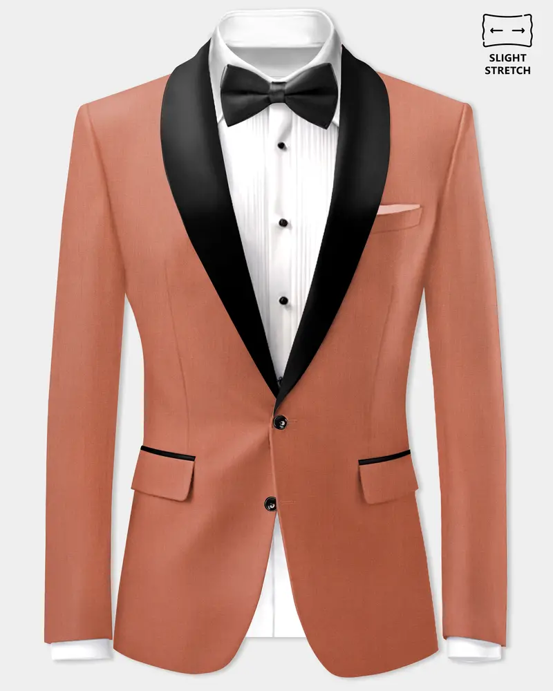 Spiced Sunset-Salmon Orange Solid Wool Rich Tuxedo Slight Stretch Blazer 1