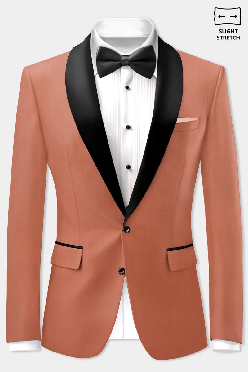 Spiced Sunset-Salmon Orange Solid Wool Rich Tuxedo Slight Stretch Blazer 2