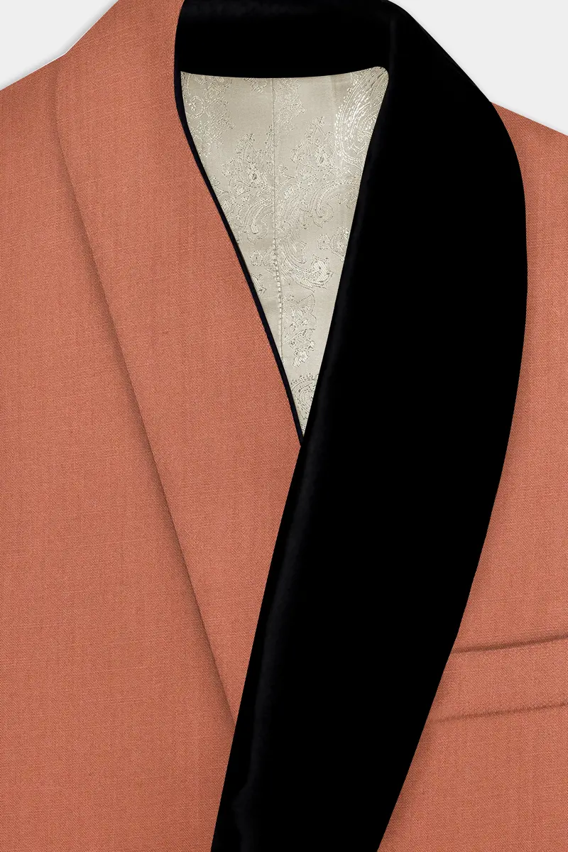 Spiced Sunset-Salmon Orange Solid Wool Rich Tuxedo Slight Stretch Blazer 4