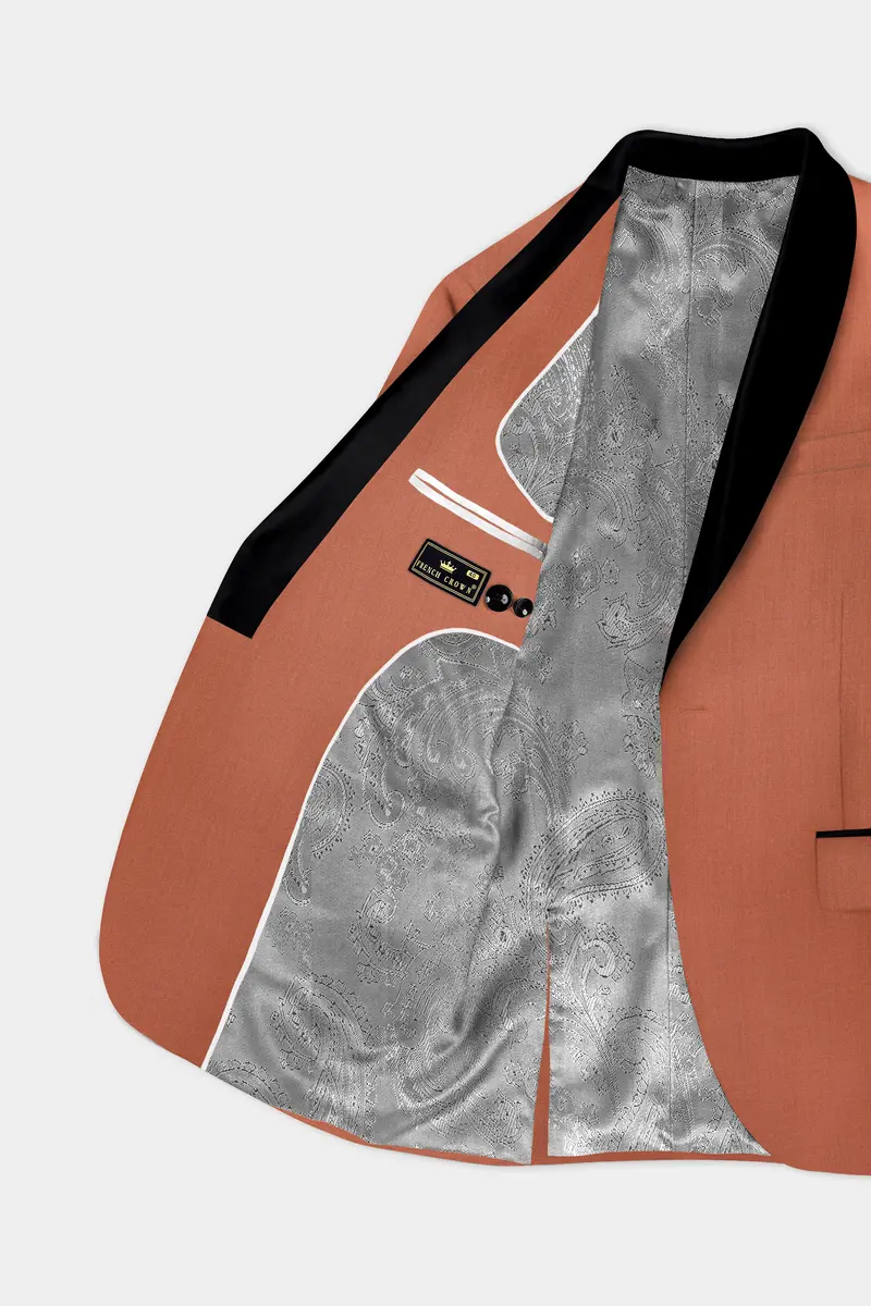 Spiced Sunset-Salmon Orange Solid Wool Rich Tuxedo Slight Stretch Blazer 5