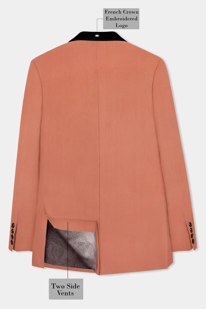 Spiced Sunset-Salmon Orange Solid Wool Rich Tuxedo Slight Stretch Blazer 8
