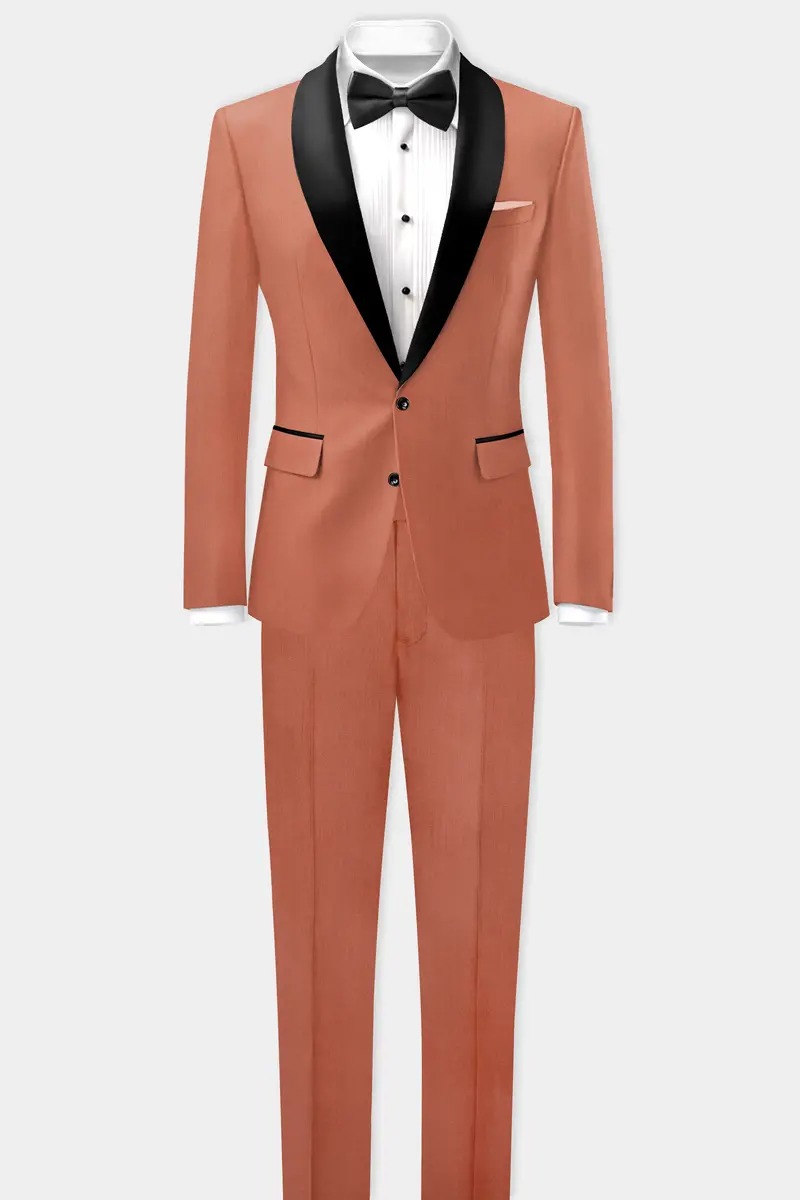 Spiced Sunset-Salmon Orange Solid Wool Rich Tuxedo Slight Stretch Blazer 9