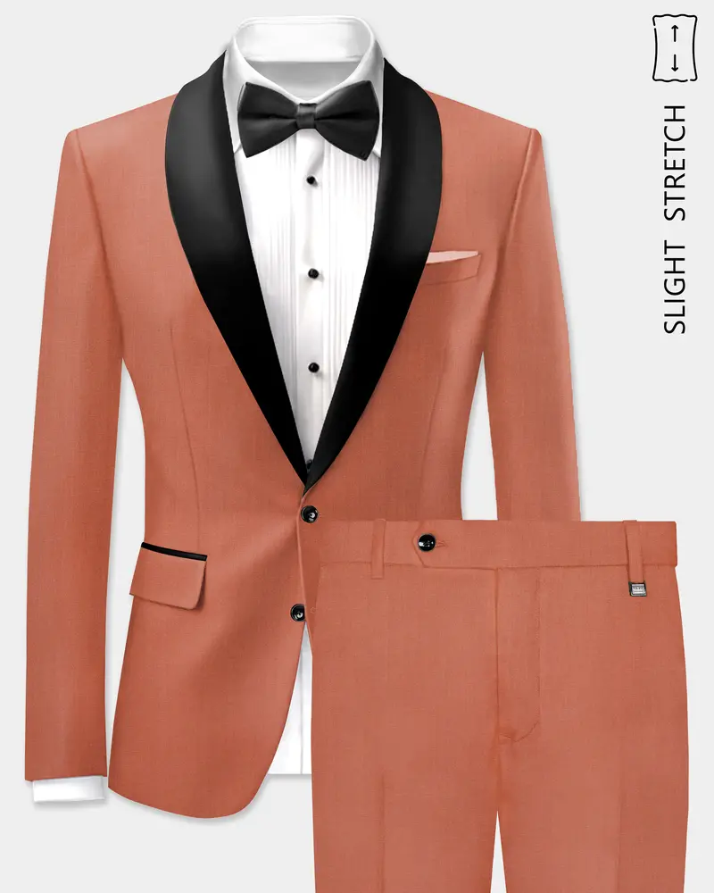 Spiced Sunset-Salmon Orange Solid Wool Rich Tuxedo Slight Stretch Suit 1
