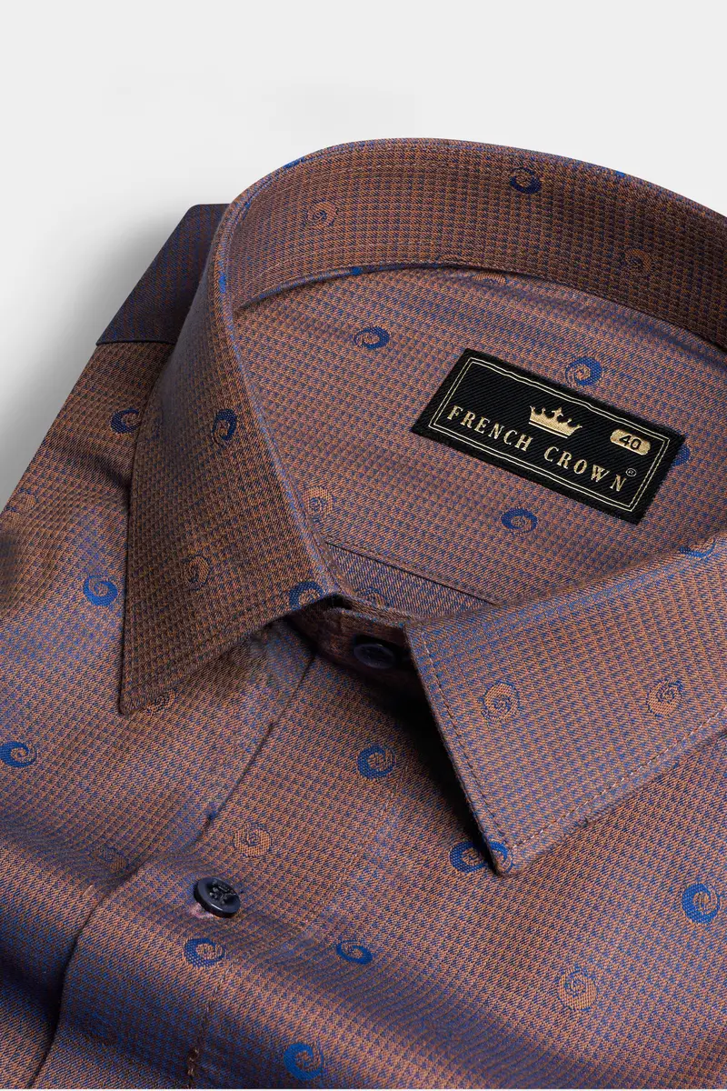Spicy Mix Brown And Chambray Blue Jacquard Textured Premium Giza Cotton Shirt 1