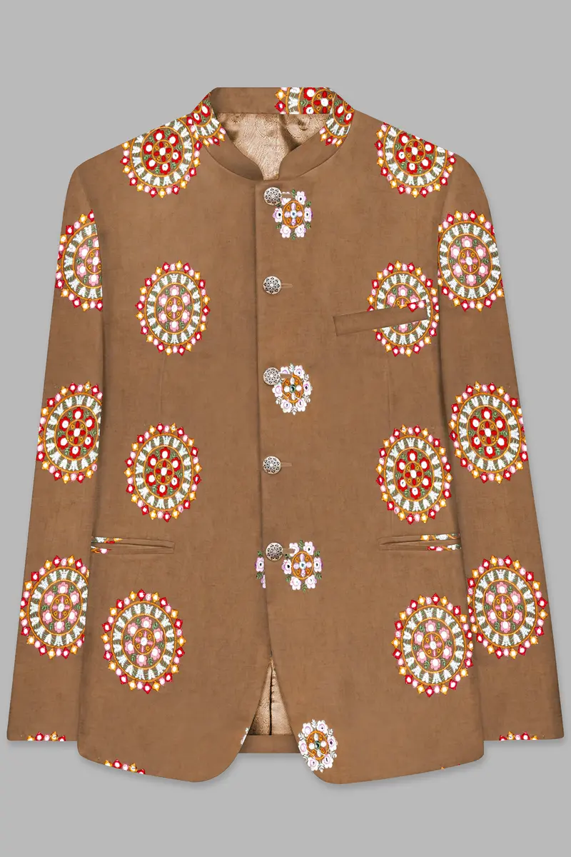 Spicy Mix Brown With Shisha Work Embroidered Bandhgala Jodhpuri 2