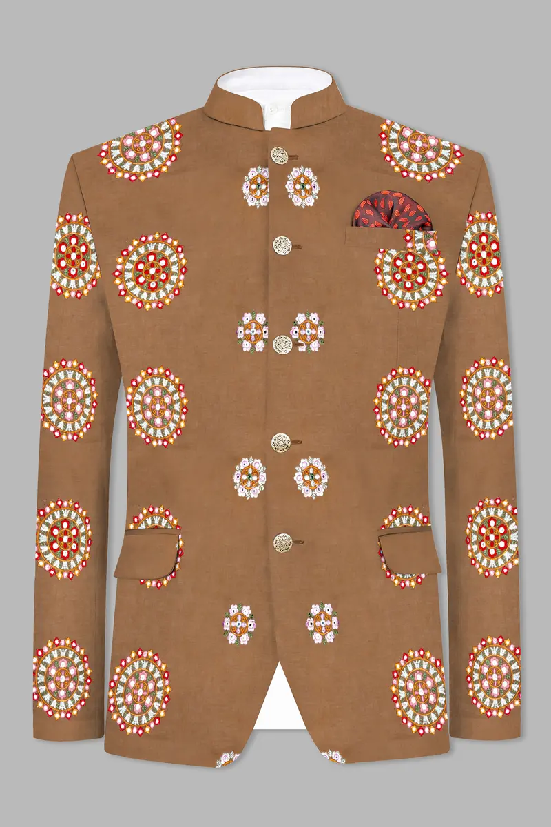 Spicy Mix Brown With Shisha Work Embroidered Bandhgala Jodhpuri 6