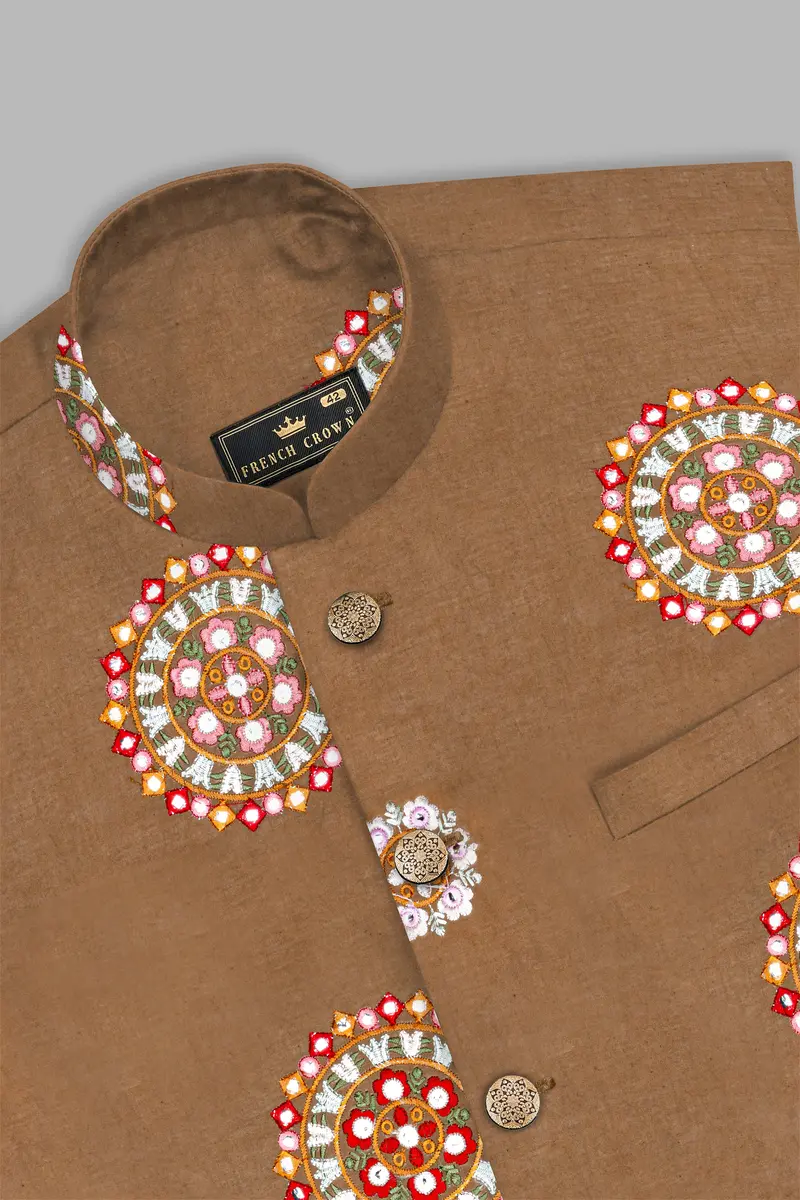 Spicy Mix Brown With Shisha Work Embroidered Nehru Jacket 10