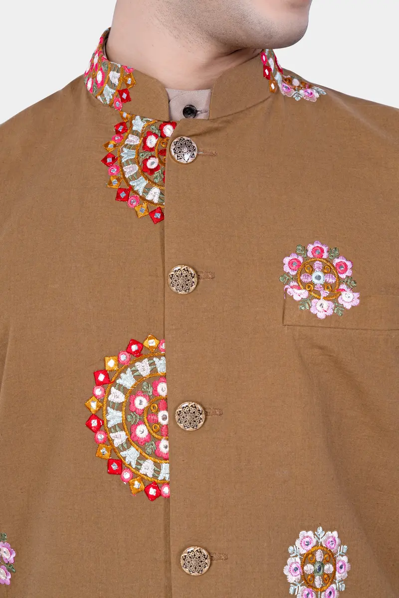 Spicy Mix Brown With Shisha Work Embroidered Nehru Jacket 4