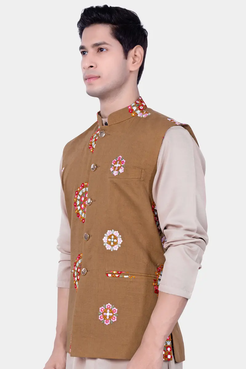 Spicy Mix Brown With Shisha Work Embroidered Nehru Jacket 5