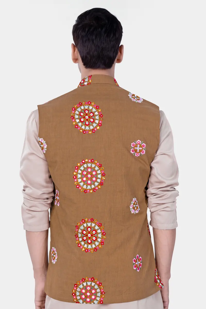 Spicy Mix Brown With Shisha Work Embroidered Nehru Jacket 6