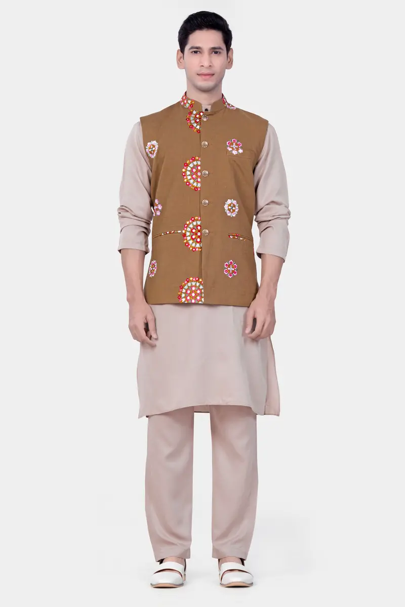 Spicy Mix Brown With Shisha Work Embroidered Nehru Jacket 7