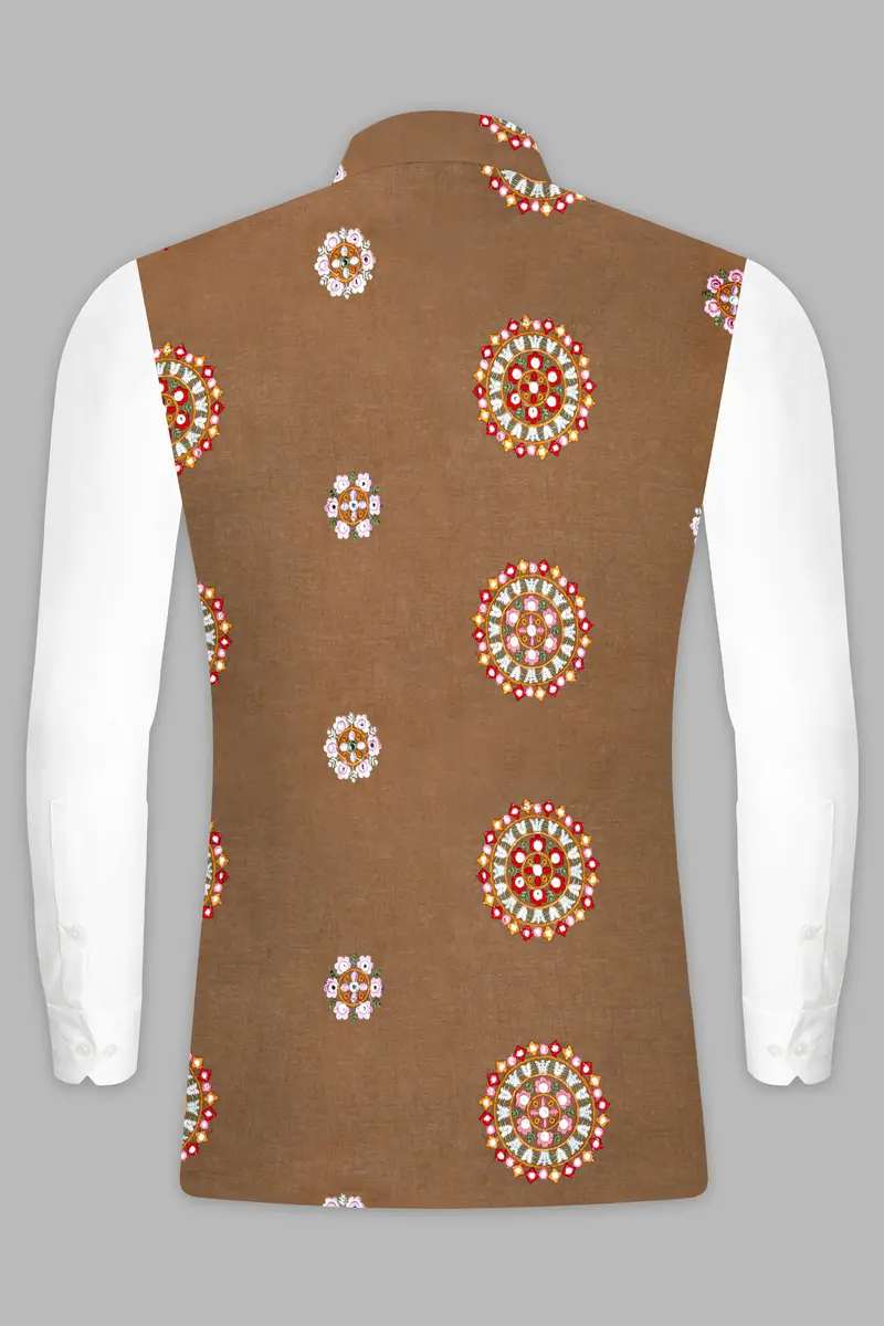 Spicy Mix Brown With Shisha Work Embroidered Nehru Jacket 9
