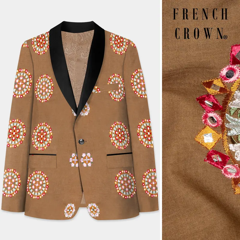 Spicy Mix Brown With Shisha Work Embroidered Tuxedo Blazer 1