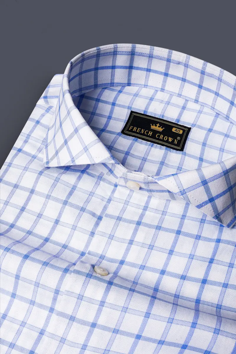 Spindle Blue And Bright White Plaid Twill Premium Cotton Shirt 1