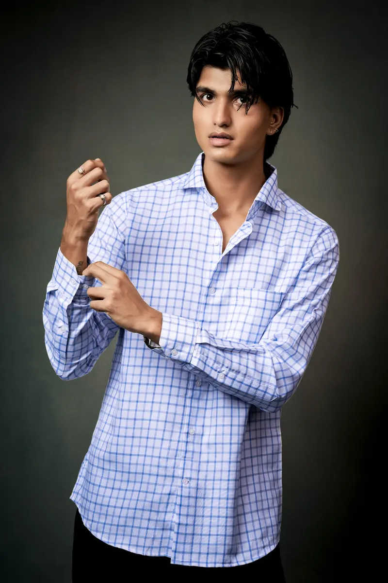 Spindle Blue And Bright White Plaid Twill Premium Cotton Shirt 10