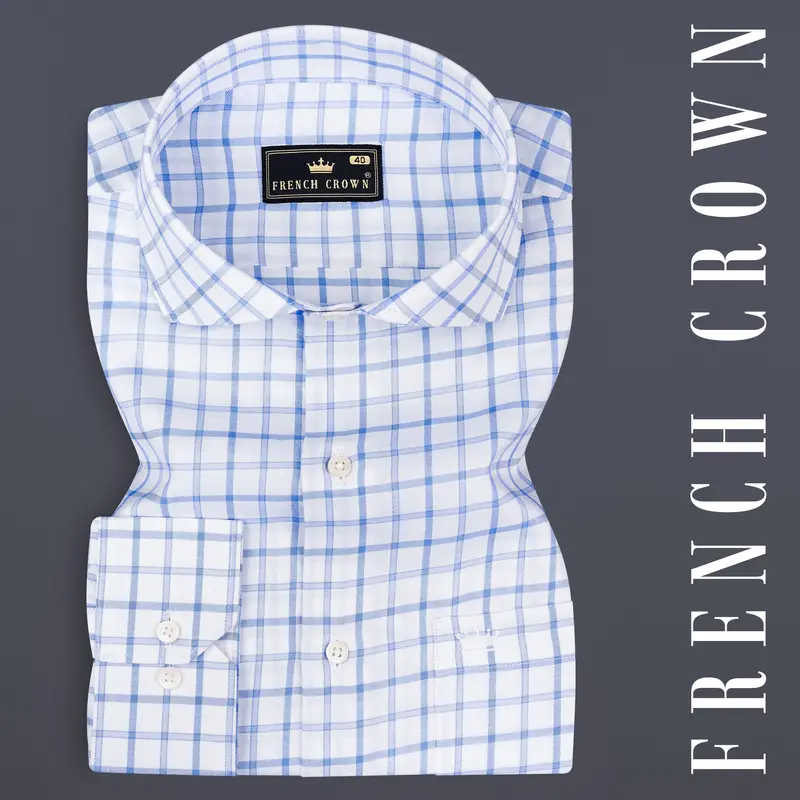 Spindle Blue And Bright White Plaid Twill Premium Cotton Shirt 12