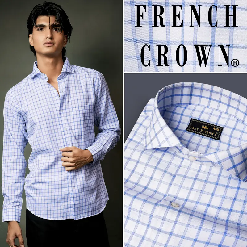 Spindle Blue And Bright White Plaid Twill Premium Cotton Shirt 14