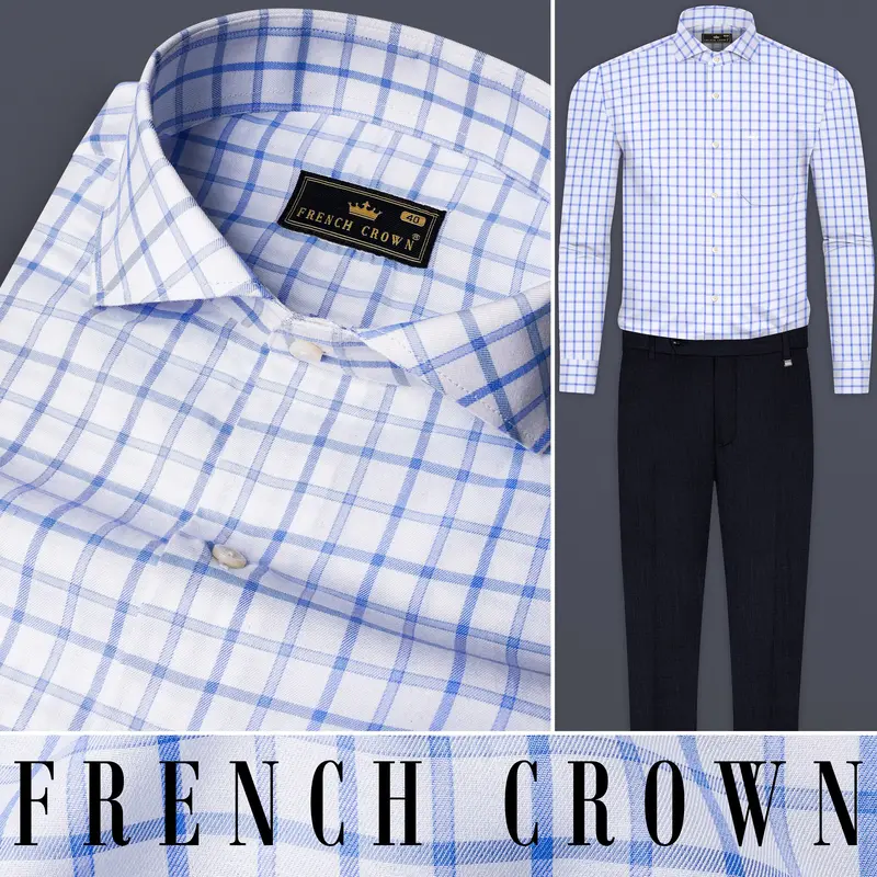 Spindle Blue And Bright White Plaid Twill Premium Cotton Shirt 17