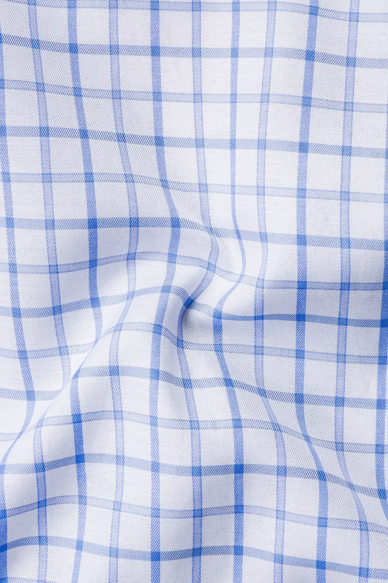 Spindle Blue And Bright White Plaid Twill Premium Cotton Shirt 2