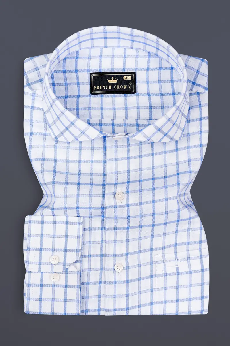 Spindle Blue And Bright White Plaid Twill Premium Cotton Shirt 3