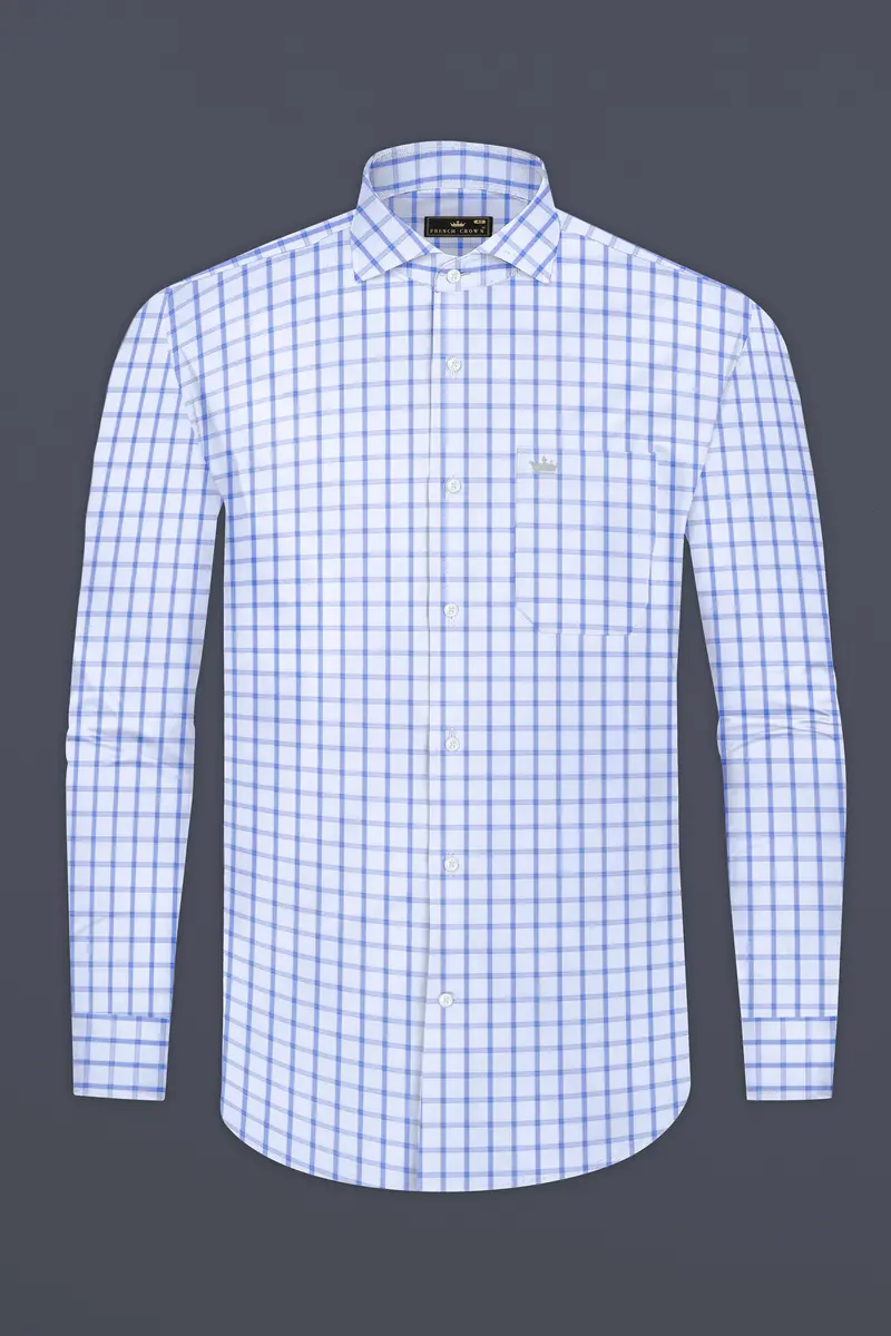 Spindle Blue And Bright White Plaid Twill Premium Cotton Shirt 4