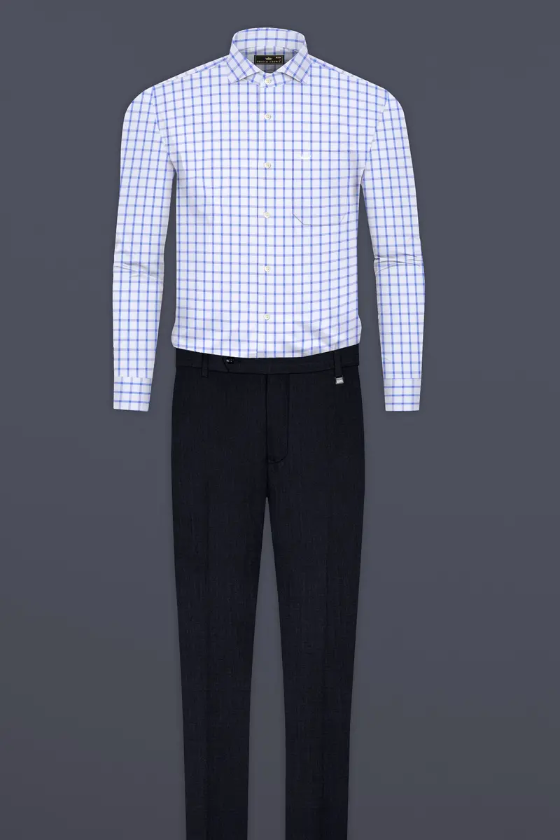 Spindle Blue And Bright White Plaid Twill Premium Cotton Shirt 6