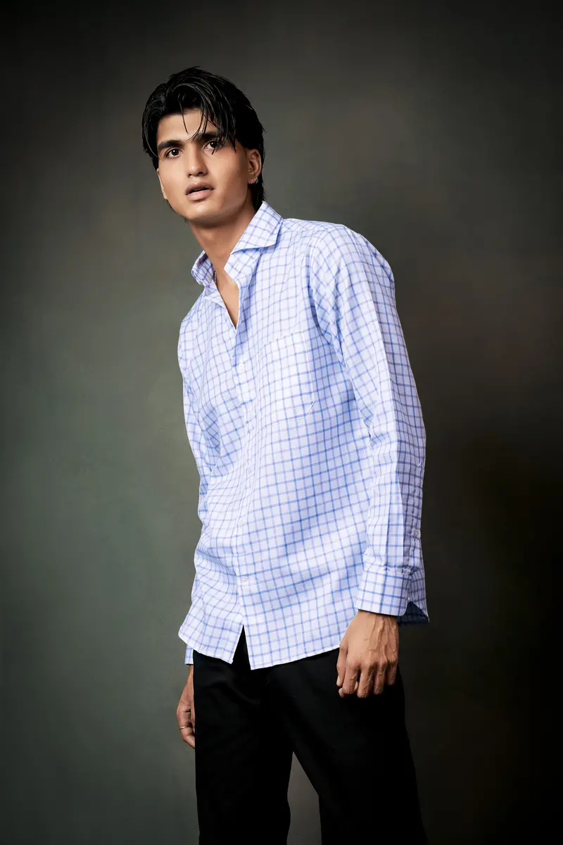 Spindle Blue And Bright White Plaid Twill Premium Cotton Shirt 8