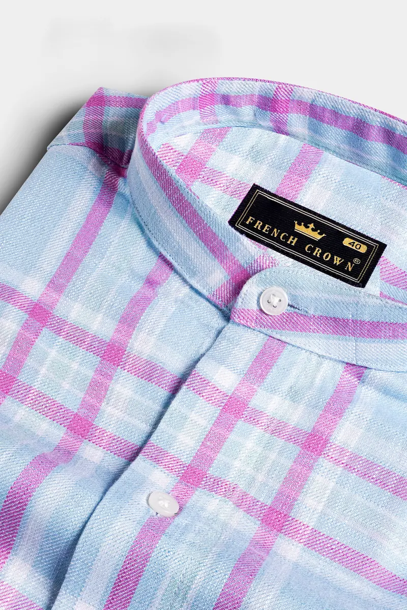 Spindle Blue And Fuchsia Pink Twill Plaid Premium Cotton Shirt 1