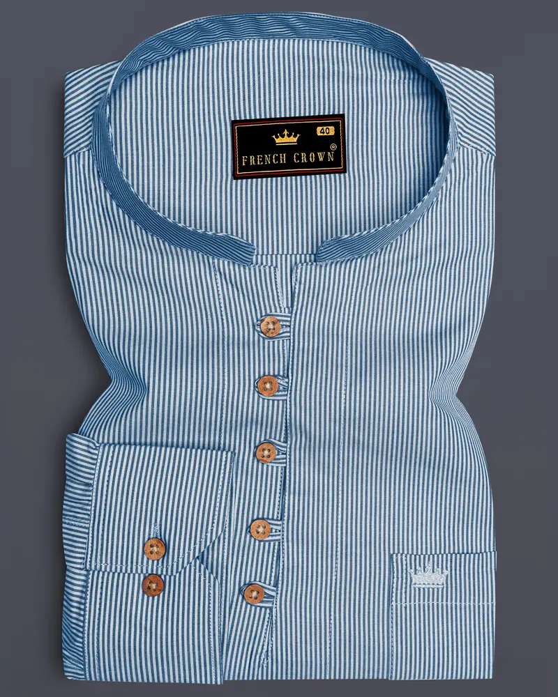 Spindle Blue And Timbe Blue Striped Premium Cotton Kurta Shirt 1