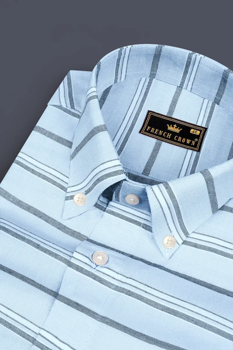 Spindle Blue Horizontal Double Striped Royal Oxford Shirt 1