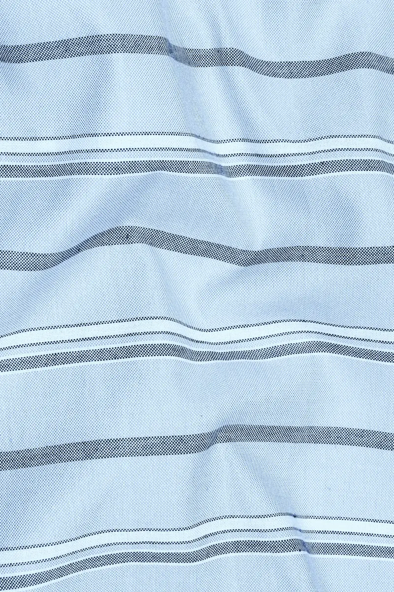 Spindle Blue Horizontal Double Striped Royal Oxford Shirt 2