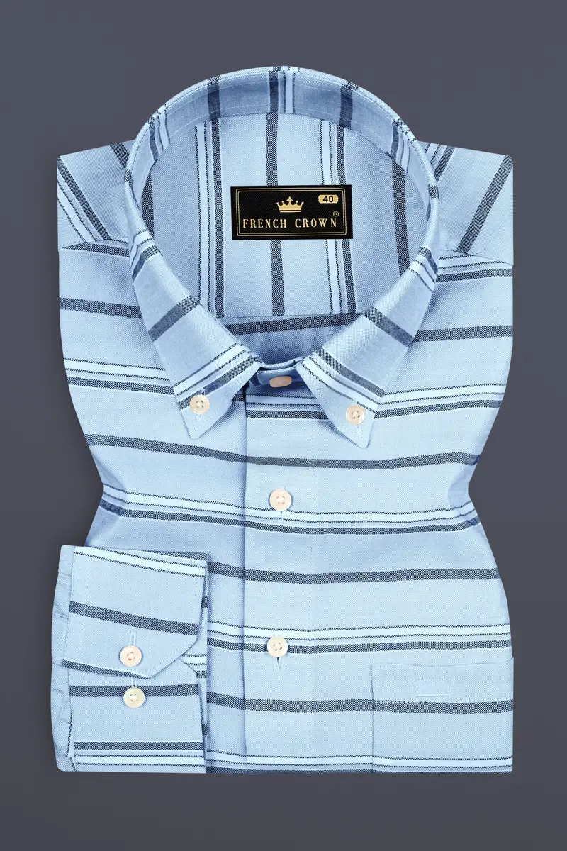 Spindle Blue Horizontal Double Striped Royal Oxford Shirt 3