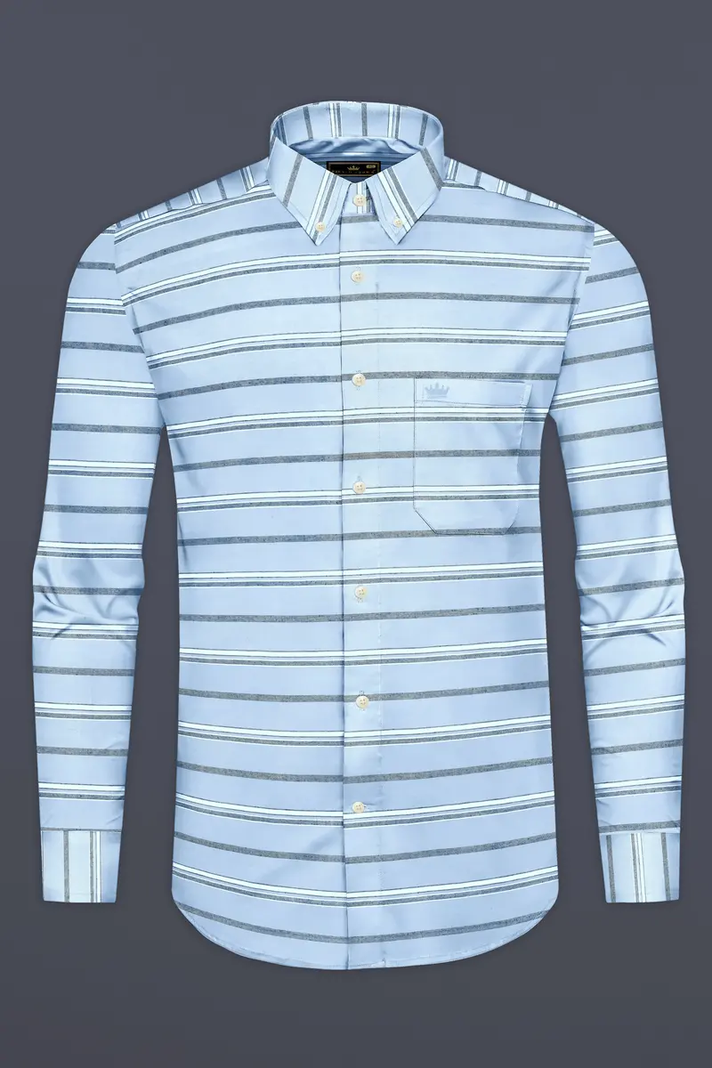 Spindle Blue Horizontal Double Striped Royal Oxford Shirt 4