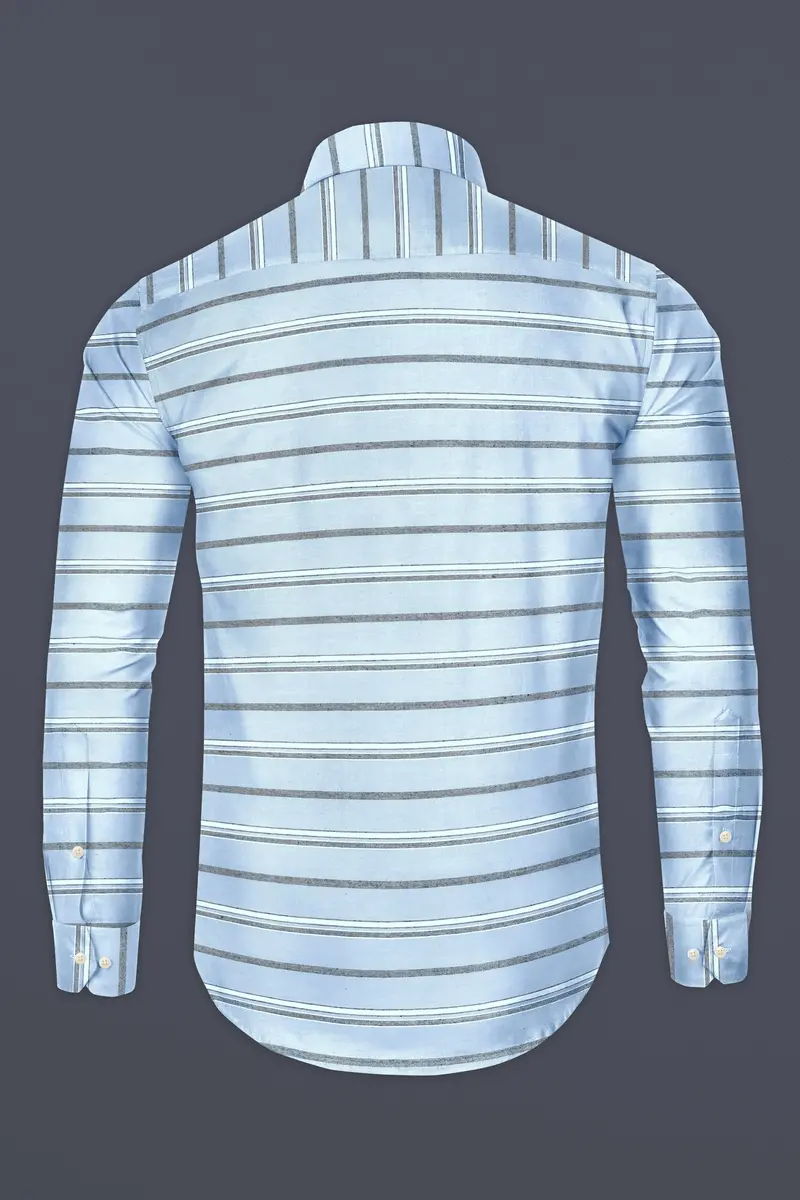 Spindle Blue Horizontal Double Striped Royal Oxford Shirt 5