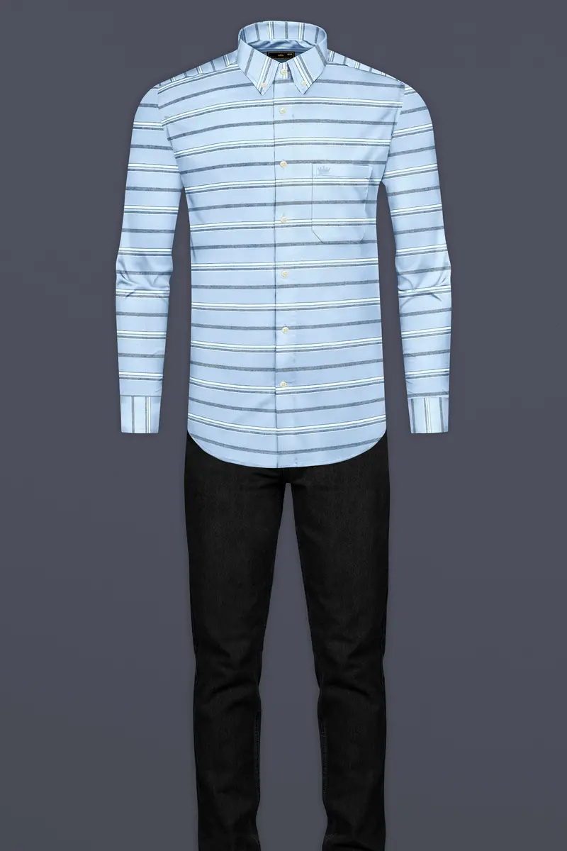 Spindle Blue Horizontal Double Striped Royal Oxford Shirt 6