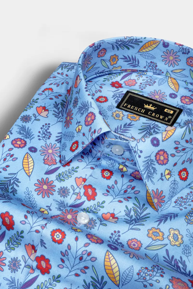 Spindle Blue Multicolor Soimoi Japan Crepe Patterned Super Soft Premium Cotton Shirt 1