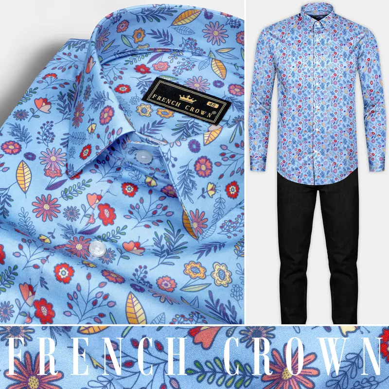 Spindle Blue Multicolor Soimoi Japan Crepe Patterned Super Soft Premium Cotton Shirt 10