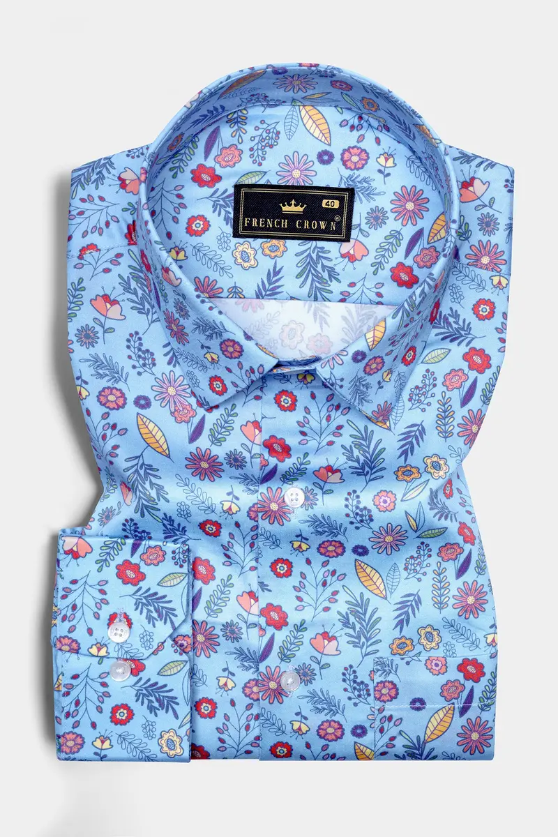 Spindle Blue Multicolor Soimoi Japan Crepe Patterned Super Soft Premium Cotton Shirt 3