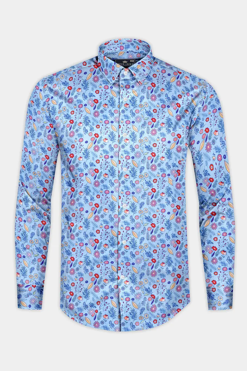 Spindle Blue Multicolor Soimoi Japan Crepe Patterned Super Soft Premium Cotton Shirt 4