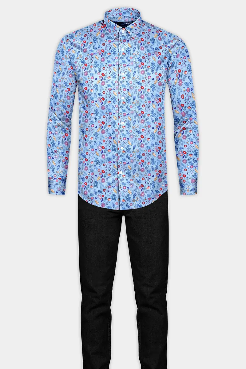 Spindle Blue Multicolor Soimoi Japan Crepe Patterned Super Soft Premium Cotton Shirt 6