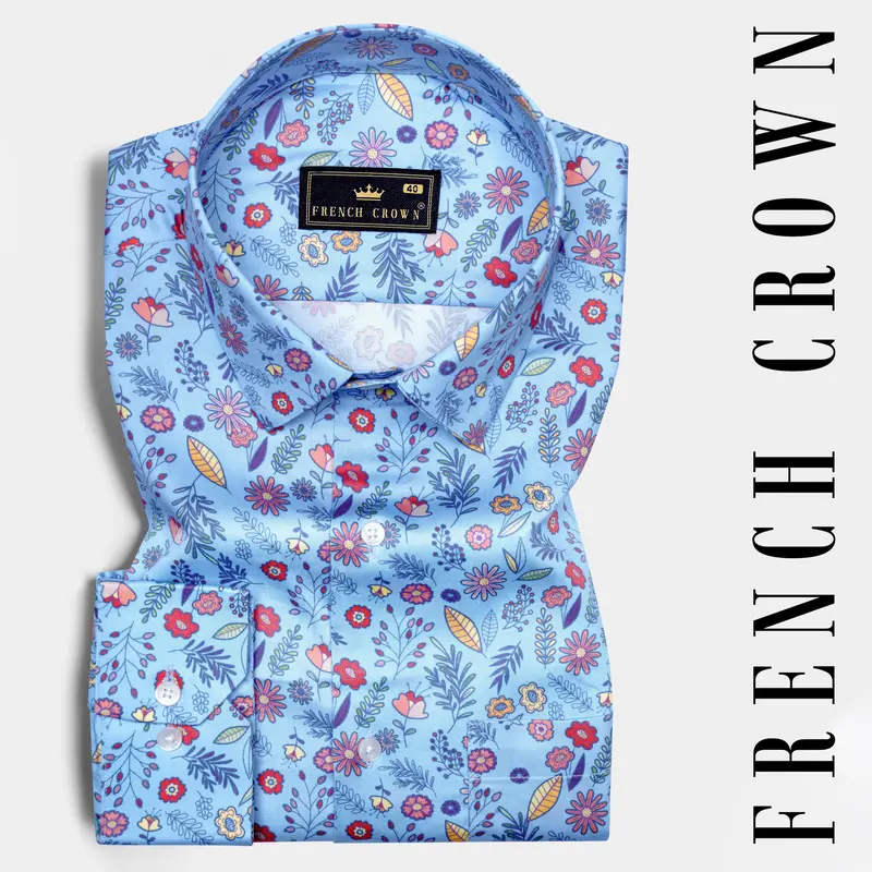 Spindle Blue Multicolor Soimoi Japan Crepe Patterned Super Soft Premium Cotton Shirt 7
