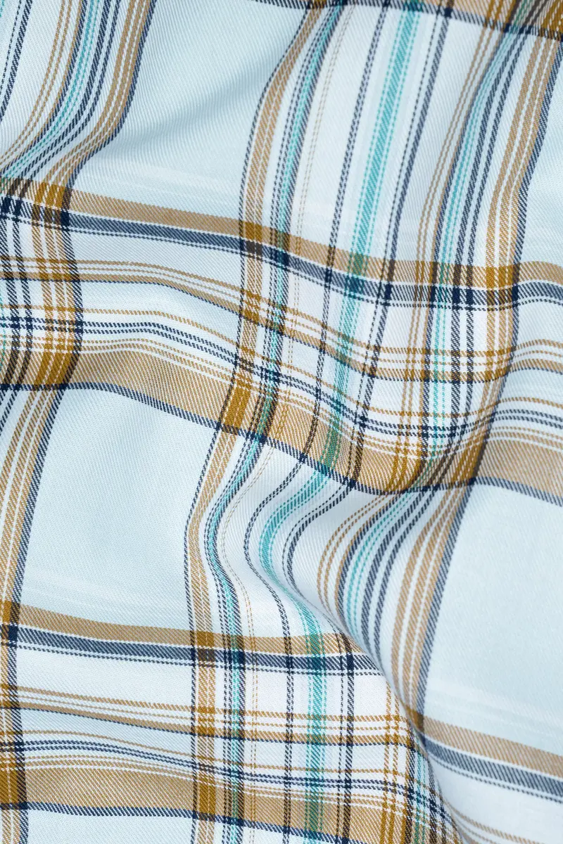 Spindle Blue Shadow Brown Plaid Twill Premium Cotton Shirt 2