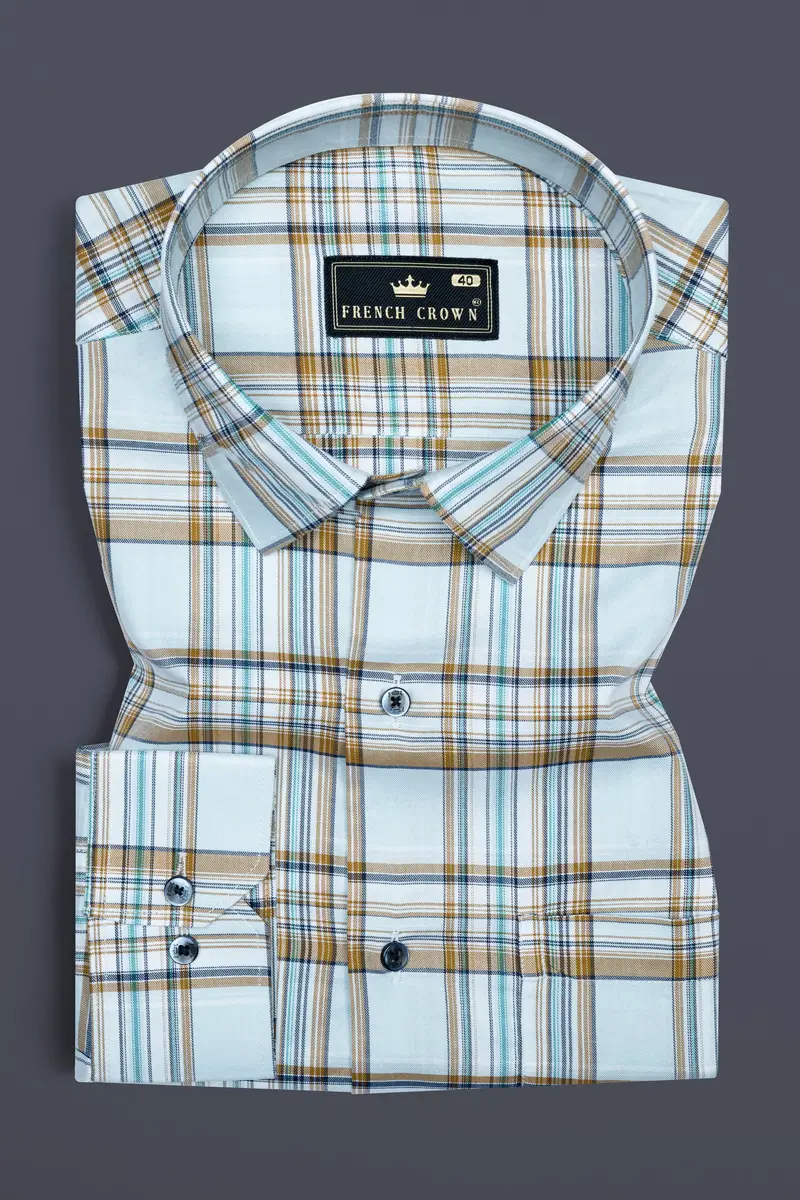 Spindle Blue Shadow Brown Plaid Twill Premium Cotton Shirt 3